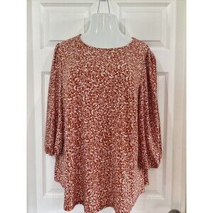 Adrianna Papell Stretch Knit Plus Size Print Tunic Top Blouse Women's 1X Floral